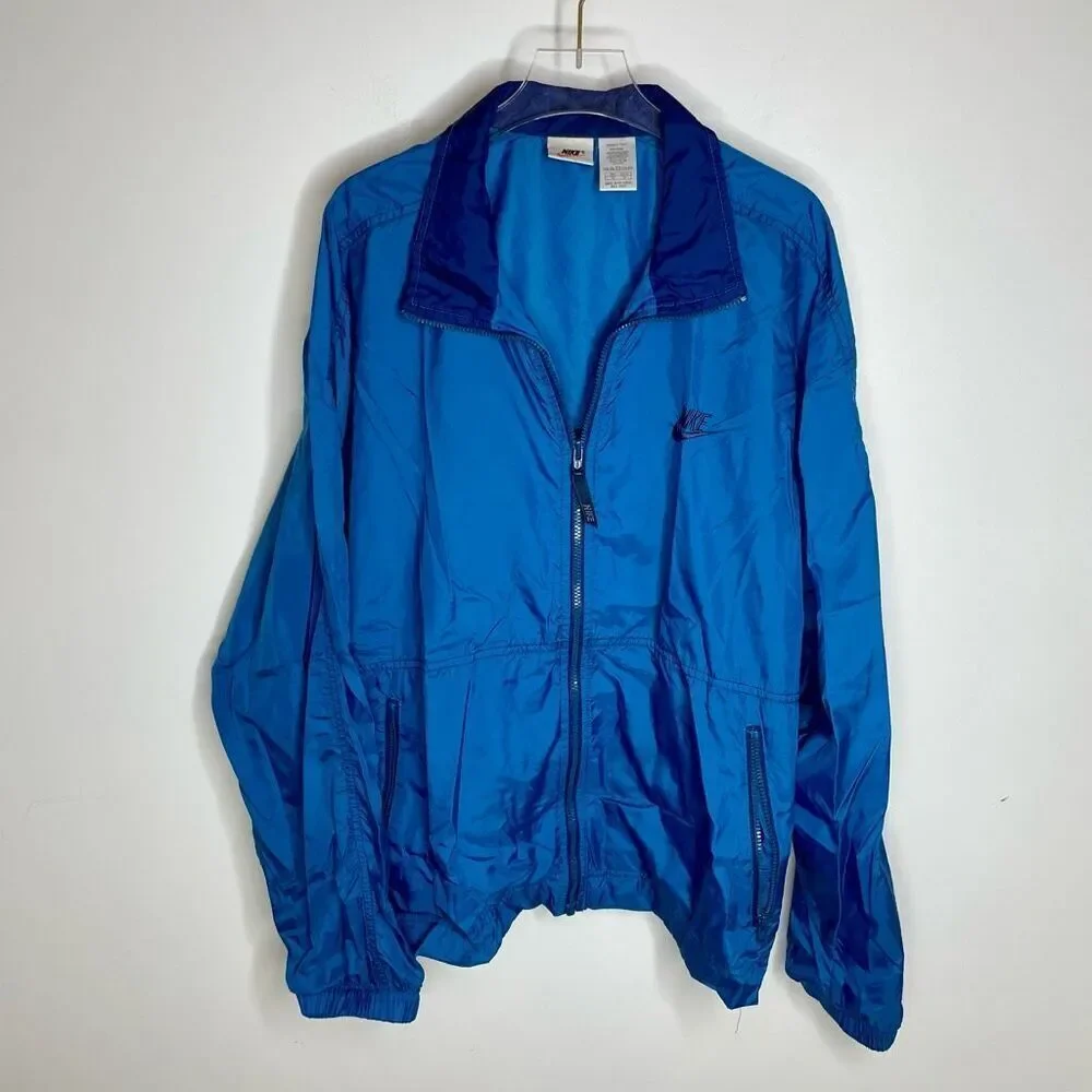 VTG 90’s Nike Full Zip Windbreaker Jacket Teal Navy Blue Nylon Zip Size Medium M